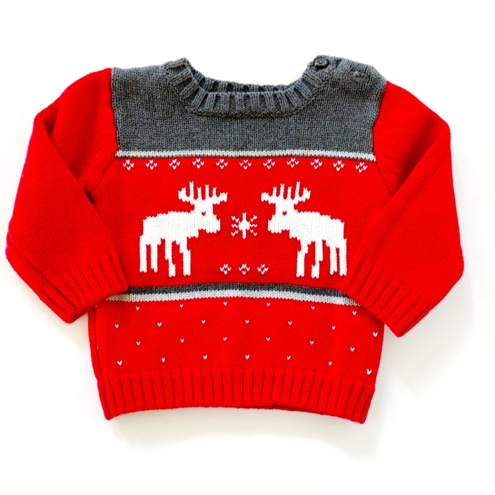 Reindeer & Snowflake Christmas Sweater 6-12 months‎ holiday red Gymboree
